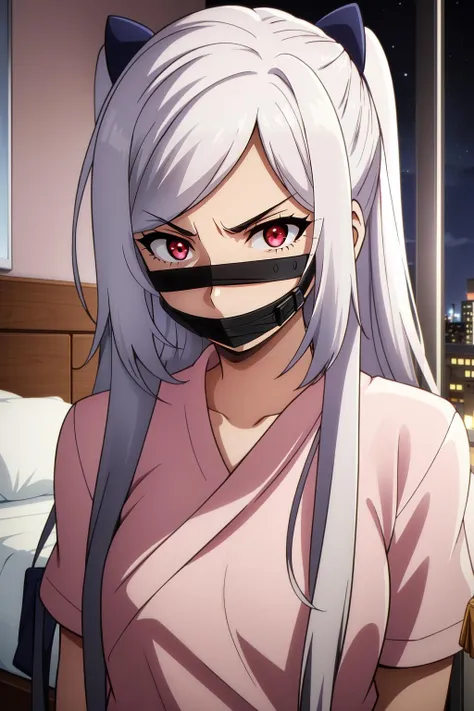 (masterpiece, best quality),  intricate details,
1girl,    <lora:Alexia Midgar-000048:0.8> Alexia Midgar, white hair, red eyes,
glaring, night, bedroom, restrained, gagged,