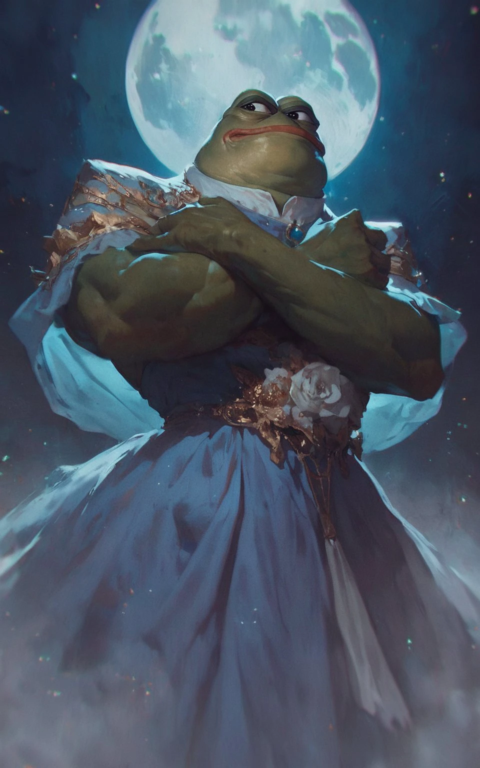 score_9, score_8_up, score_7_up, score_6_up,
<lora:Concept Art Twilight Style SDXL_LoRA_Pony Diffusion V6 XL:0.68>
low angle
epic pose
<lora:ponydiffusionv6_pepethefrog:0.8> pepe the frog
<lora:add-detail-xl:0.28>