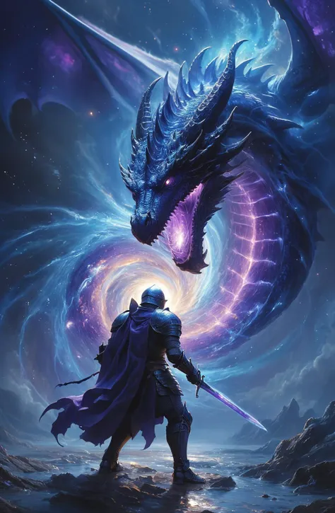 amazing quality, sci-fi,
(wormhole in the air:1.3), dragon come through the wormhole,
a knight preparing to fight, epic scene, fabulous, space-time vortex, (blue hybrid purple:1.1) energy flow,
<lora:XL_boss_battle:0.85> Bosstyle,
<lora:add-detail-xl:0.75>,
<lora:extremely_detailed:2.0>, extremely detailed,
<lora:EnvyVividXL01-adamw:1.0>,