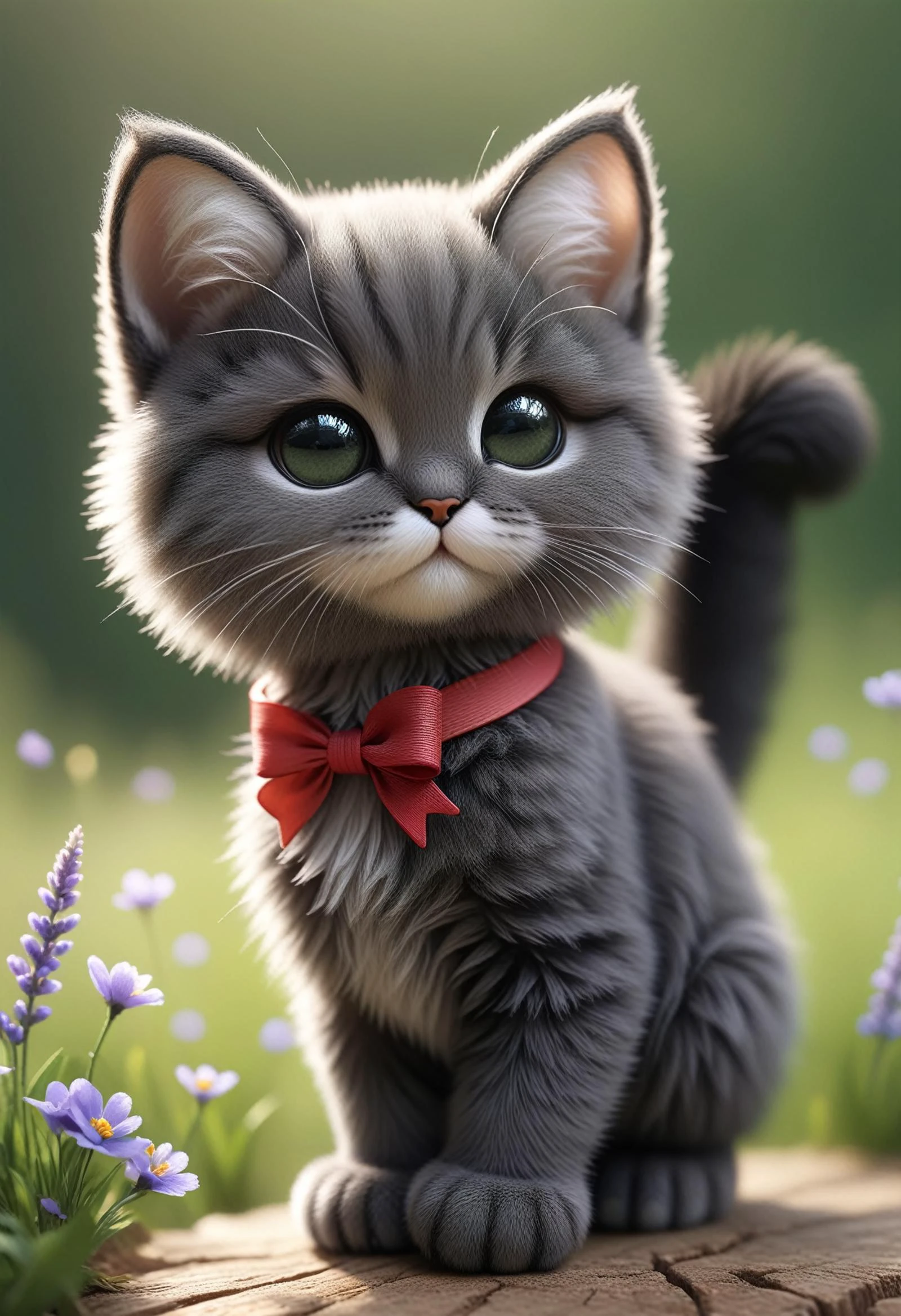 (((videogame_style))), (sharp focus:1.2), lineart, flat color, monochrome, greyscale, depth of field, bokeh, 8k, OLED, 1 black cat, being playful, wearing ribbon choker in different colours, different fur, super cute,, The cat raise its paws towards the viewer, on a flower meadow at sunrise, a gloomy butterflies surround them,lluminated by the ethereal glow of studio lightning, the light is reflecting shadows on the cute animals, for the viewer, they appears alive, as if a glimpse of itheir inner sparkle is possible, sunrise, peacful and grateful atmosphere, painted hearts, magical atmosphere, close up, (((cuteness overload))), <lora:detailed_notrigger:0.9>, zhibi <lora:zhibi:0.8>, <lora:tweak-detail-xl:0.7>