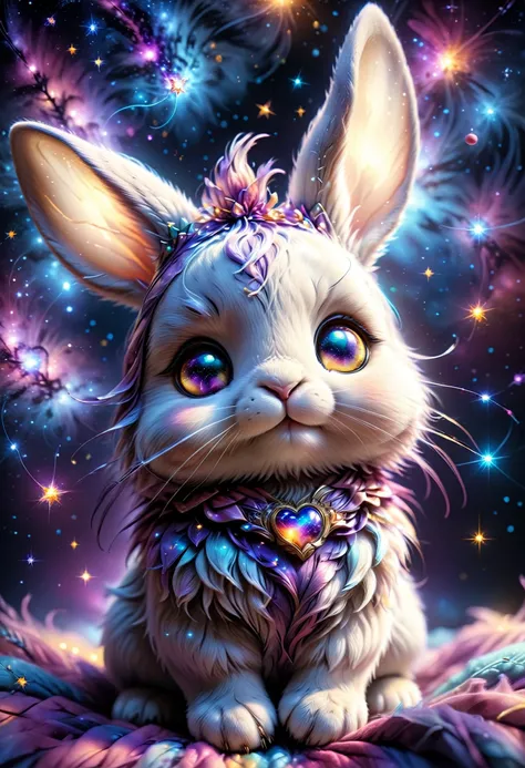 (((videogame_style))), (sharp focus:1.2), lineart, flat color, monochrome, greyscale, depth of field, bokeh, 8k, OLED, 1 bunny, being playful, wearing ribbon choker in different colours, different fur, super cute,, The bunny raises its paws towards the viewer, in the galaxy, space bunny lying on a ruffled pillow in the clouds,purple pillow, lluminated by the ethereal glow of cosmic lightning, the light is reflecting shadows on the cute animal, for the viewer, it appears alive, as if a glimpse of its inner sparkle is possible, star sky, peacful and grateful atmosphere, painted hearts, magical atmosphere, close up, (((cuteness overload))), <lora:detailed_notrigger:0.9>, zhibi <lora:zhibi:0.8>, <lora:tweak-detail-xl:0.7> <lora:Jed-Cosmos-sdxl:0.7> Jed-Cosmos