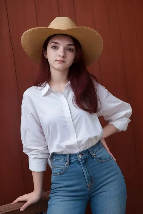 DEN_summer_OF,
country beauty posing against a wooden fence with a plaid shirt and jeans and a cowboy hat, cow girl, country girl, cow girl,
bokeh, f1.4, 40mm, photorealistic, raw, 8k, textured skin, skin pores, intricate details <lora:epi_noiseoffset2:1>, epiCRealism <lora:ClothingAdjuster3:-1.0>