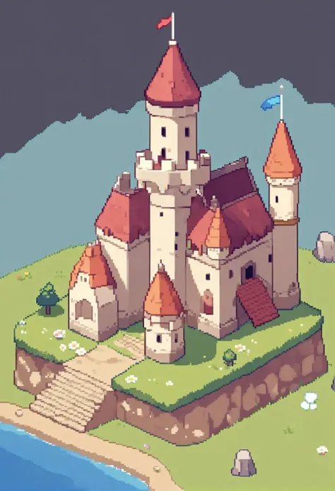 score_9, score_8_up, score_7_up, (pixel_art), isometric, a tiny and cute medieval castle in the countryside <lora:pixel_art_a3:0.9>