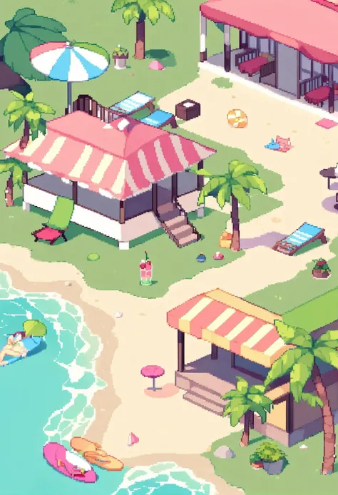 score_9, score_8_up, score_7_up, (pixel_art), isometric, a tiny and cute hotel resort, beach, palmtrees <lora:pixel_art_a3:0.9>
