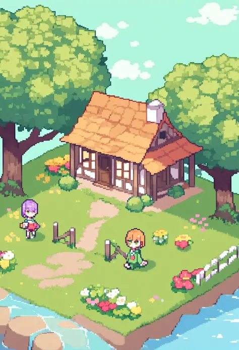 score_9, score_8_up, score_7_up, (pixel_art), isometric, a tiny and cute cottage in the countryside <lora:pixel_art_a3:0.9>