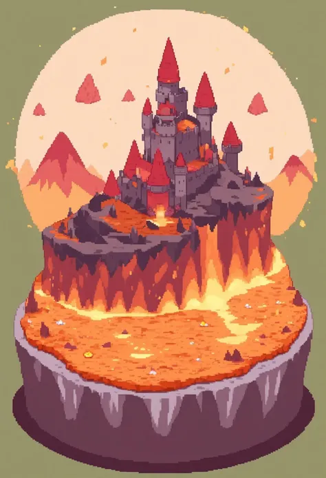 score_9, score_8_up, score_7_up, (pixel_art), isometric, a tiny and cute castle, volcanic landscape, lava, magma <lora:pixel_art_a3:0.9>