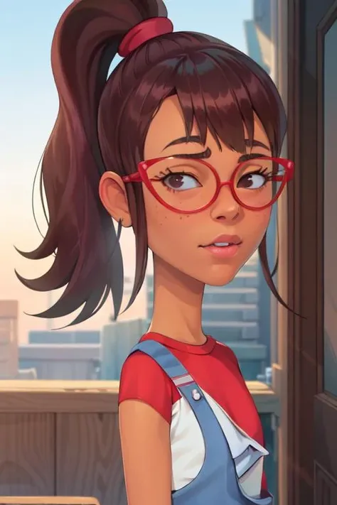 (((8k-resolution, incredibly-absurdres, picture-perfect, detail-perfect, pixel-perfect, overinsanely-lifelike-realistic-accurate-perfect, overinsanely-lifelike-realistic-detailed, overinsanely-lifelike-realistic-overtweaked-surrounding-details, overinsanely-accurate-lighting, based-on-a-real-living-human-accurate-perfect, based-on-lifelike-realistic-photo-accurate-perfect, overinsanely-lifelike-realistic-human-skin, overinsanely-overtweaked-lifelike-realistic-human-features-accurate-perfect, indistinguishable-from-a-real-person-accurate-perfect))) (original-style, original-style-accurate, original-style-perfect) ( <lora:Hailey trigger -Hailey Banks Hailey's On It!-:1>1girl-solo-hailey, overalls, ponytail, glasses, looking at viewer, red shirt, full-body-view)