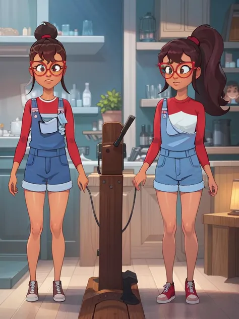 (((8k-resolution, incredibly-absurdres, picture-perfect, detail-perfect, pixel-perfect, overinsanely-lifelike-realistic-accurate-perfect, overinsanely-lifelike-realistic-detailed, overinsanely-lifelike-realistic-overtweaked-surrounding-details, overinsanely-accurate-lighting, based-on-a-real-living-human-accurate-perfect, based-on-lifelike-realistic-photo-accurate-perfect, overinsanely-lifelike-realistic-human-skin, overinsanely-overtweaked-lifelike-realistic-human-features-accurate-perfect, indistinguishable-from-a-real-person-accurate-perfect))) (original-style, original-style-accurate, original-style-perfect) ( <lora:Hailey trigger -Hailey Banks Hailey's On It!-:1>1girl-solo-hailey, overalls, ponytail, glasses, red shirt) (((full body)))