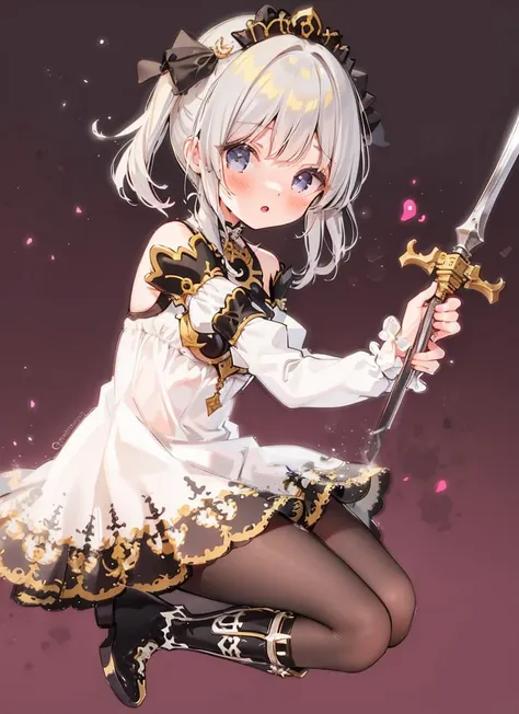 1girl,dress,boots,lace,<lora:lumen:0.7>,holding sword