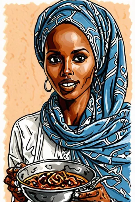 pen and ink illustration a Somali beautiful woman by cooking show
<lora:Baking_Illustration:1>
<lora:Baking_Illustration:1>