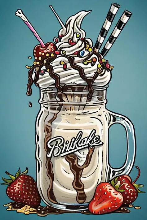 pen and ink illustration of milkshake in a mason jar glass with lots of toppings by cooking show
<lora:Baking_Illustration:1>
<lora:Baking_Illustration:1>