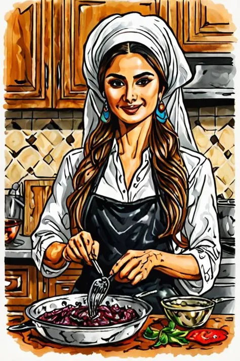 pen and ink illustration a Azerbaijani beautiful woman by cooking show
<lora:Baking_Illustration:1>
<lora:Baking_Illustration:1>
