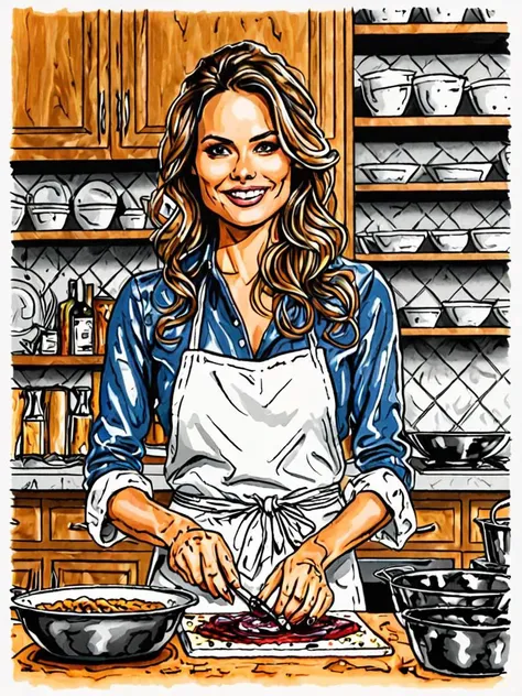 pen and ink illustration a beautiful woman by cooking show
<lora:Baking_Illustration:1>
<lora:Baking_Illustration:1>