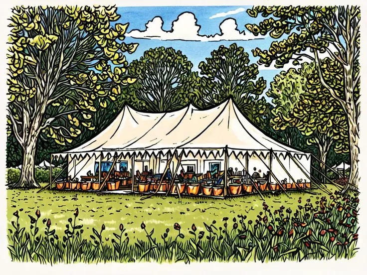 pen and ink illustration a tent on an estate space by cooking show
<lora:Baking_Illustration:1>
<lora:Baking_Illustration:1>