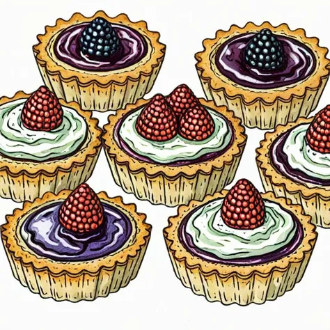 pen and ink illustration of mini tarts by cooking show
<lora:Baking_Illustration:1>
<lora:Baking_Illustration:1>