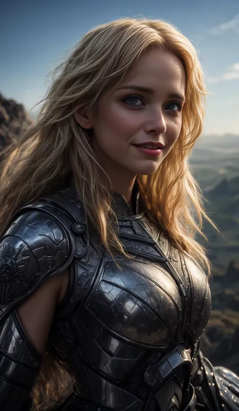 American Shot, Sky Queen, blonde hair, futuristic body armor, smiling,
on top of a mountain,
Glimmering, Harmonious, masterpiece,
<lora:CineStyle5:0.5>, 111cine8matic55,
<lora:more_details:0.7>,
art by Greg Rutkowski,
photo, realistic
OverallDetail, EyeDetail, fHandDetail
