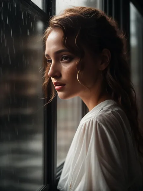 a young women looking out a window while it rains
<lora:CineStyle5:0.6> 111cine8matic55 style, (freckles:0.8), (lips parted), realistic eyes, POV, realistic[:, (film grain, 25mm, f/1.2, dof, bokeh, beautiful symmetrical face, perfect sparkling eyes, well defined pupils, high contrast eyes, ultra detailed skin, skin pores, vellus hair, fabric stitching, fabric texture, finely detailed features:1):0.9]