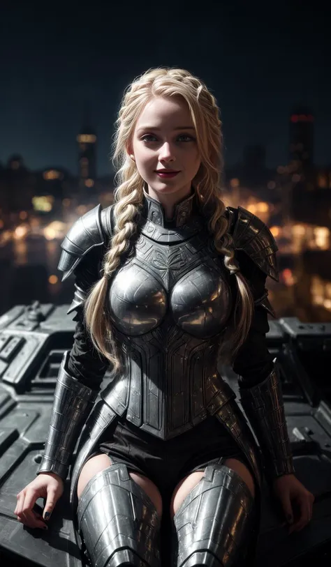 26yo girl, pale skin, swedish, blonde hair, braids, futuristic armor, helmet
futuristic city, at night, sitting on hood of military vehicle, smiling,
Glimmering, Harmonious, masterpiece,
<lora:CineStyle5:0.5>, 111cine8matic55,
<lora:more_details:0.7>,
art by Greg Rutkowski,
photo, realistic
OverallDetail, EyeDetail, fHandDetail