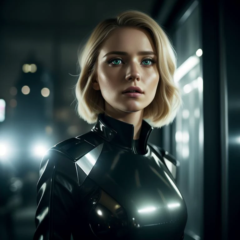 A cinematic up close photo of a young woman with arresting green eyes and a tousled blonde bob. She's garbed in a sleek spy suit, cracking a high-tech safe in a sophisticated metropolis. The epic character composition, combined with sharp focus and natural lighting, brings the captivating image to life. The subsurface scattering effect adds a touch of ethereal glow, while the f2 aperture and 35mm lens create a perfect balance of depth and detail.
<lora:CineStyle5:0.6> 111cine8matic55