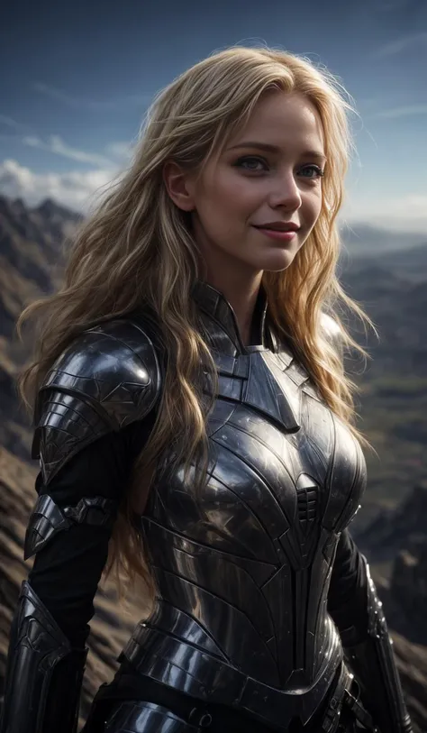 American Shot, Sky Queen, blonde hair, futuristic body armor, smiling,
on top of a mountain,
Glimmering, Harmonious, masterpiece,
<lora:CineStyle5:0.5>, 111cine8matic55,
<lora:more_details:0.7>,
art by Greg Rutkowski,
photo, realistic
OverallDetail, EyeDetail, fHandDetail