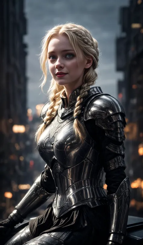 26yo girl, pale skin, swedish, blonde hair, braids, futuristic armor, helmet
futuristic city, at night, sitting on hood of military vehicle, smiling,
Glimmering, Harmonious, masterpiece,
<lora:CineStyle5:0.5>, 111cine8matic55,
<lora:more_details:0.7>,
art by Greg Rutkowski,
photo, realistic
OverallDetail, EyeDetail, fHandDetail