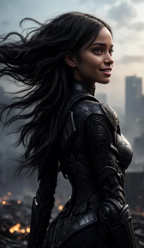 American Shot, 25yo girl, black african skin, very long black hair, futuristic body armor, smiling,
destroyed buildings in background,
Glimmering, Harmonious, masterpiece,
<lora:CineStyle5:0.5>, 111cine8matic55,
<lora:more_details:0.7>,
art by Greg Rutkowski,
photo, realistic
OverallDetail, EyeDetail, fHandDetail