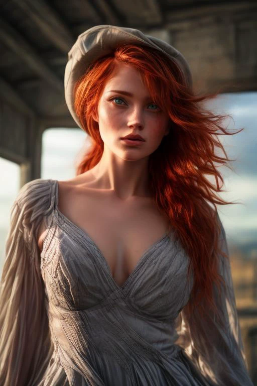 redhead girl, closeup photo, intricate detailed face, upper body of musketeerdress, blue dress, details, hat, cross symbol, boots, full body, PERFECTEYES EYES, 111cine8matic55, <lora:add_detail:1>, <lora:more_details:0.5>, <lora:CineStyle5:1>