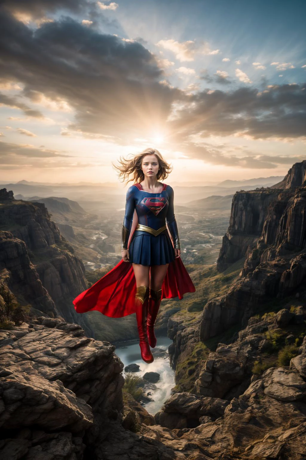 111cine8matic55, a full body supergirl flying , shot with sony alpha a9 II and sony fe 200-600mm/5.6-6.3 g oss lens, natural light, hyper realistic photograph, ultra detailed, <lora:add_detail:1>, <lora:CineStyle5:0.5>