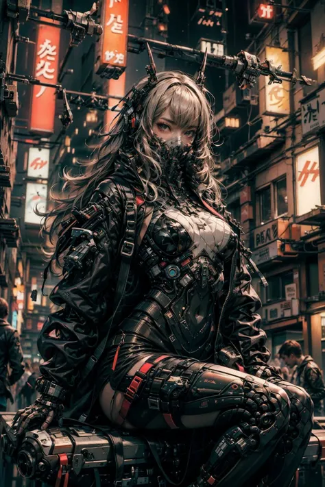 (masterpiece:1.4), (intricate:1.2), (detailed:1.2), (vibrant colors:1.2), BREAK,
(cyberpunk:1.2), (futuristic:1.2), (vaporwave:1.0), (crotch shot:1.0), (red and black:1.4), (from below:1.0), BREAK,
(1girl:1.2), (solo:1.4), (urban techwear:1.0), <lora:urbantechwear:0.6> , (techpunkmask:1.0), <lora:techpunkmask_v0.5:0.6> , (sitting:1.2), (horns:1.2), (white hair:1.0), BREAK,
(outside:1.2), (night:1.4),(empty street:1.0), (neon signs:1.2),