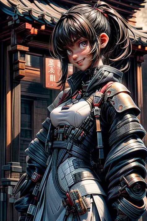 <lora:urbantechwear:1>, (urban techwear,outfit:1),<lora:add_detail:1>,<lora:more_details:1>,<lora:clothing details_v1.2_lbw:1.2>,ultra-detailed,best quality,masterpiece,highest detailed,16k,8k,ultra highres,absurdres,highres,HDR,intricate detail,high resolution,(extremely detailed face,extremely detailed eyes,extremely detailed body,extremely detailed breast,extremely detailed hair:1),Beautiful body,Beautiful Nose,perfect eyes,perfect face,expressive eyes,perfect balance,sharp focus,flawless,extreme detail description,delicate hair details,RAW,<lora:detail_slider_v4:2>,, white skin, asian, girl, youthful adult, college age, 19 year old, standing, arms behind back, blush, (armor, science fiction, soldier:1.1), small breasts, very wide waist, wide hips, neat hair, very long black hair, brown eyes, tapered eyebrows, Taiwanese, (smile, grin, loving expression, looking at viewer, confident, smirk), healthy, (breast practically non-existent:1),(nipples are puffy,swelling outward to a promontory:1)