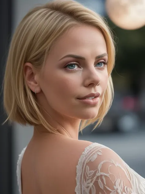 RAW photo, (high detailed skin, detailed eyes:1.1), intricate details, best quality, 8k uhd, (charlizetheron_ti:0.99), black dress, moon in background, blonde hair, night, (photorealistic:1.6), photoreal, hyperrealistic
