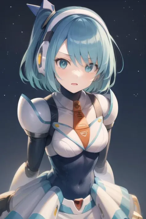 rico_megamanxdive, 1girl, solo, blue eyes, short hair, blue hair, android, masterpiece, high quality, <lora:RiCO_MegaMan_XDiVE_V-09:0.9>