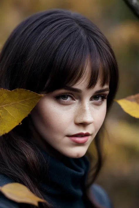 EmmaW_SoloTI_v1,PA7_Portrait-MCU, (A whimsical and enchanting style inspired by the magic of autumn, Wearing a cozy sweater with embroidered woodland creatures, paired with a flowing skirt and knee-high boots:1.1), ((In a picturesque forest, with golden leaves falling and a gentle mist floating in the air, as fairytales come to life and imagination dances with the colors of the season:1.2)), (seductive), photorealistic, masterpiece, high quality, artistic, unique, award winning photograph, professional, 8k, RAW photo, best quality,flattering, (cinematic:1.3) shallow DOF, depth of field,sharp focus, <lora:add_detail:0.5> ,<lora:LowRa:0.4>