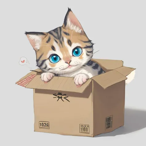 a cute cat in a box, simple background