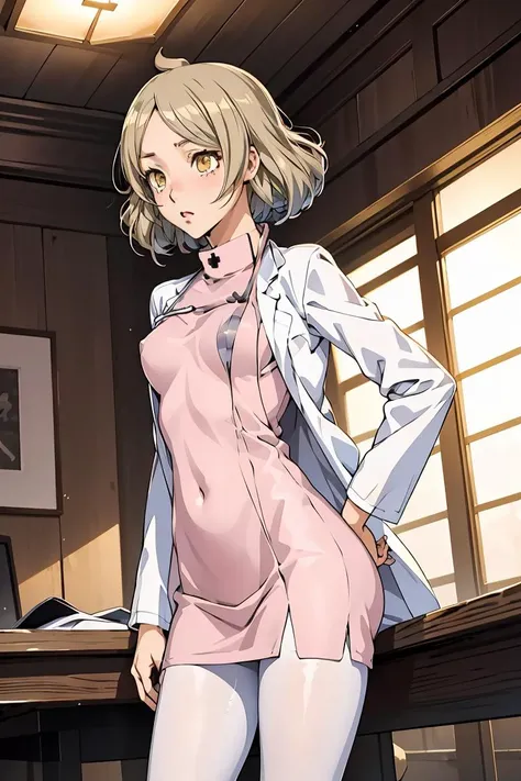 (masterpiece, best quality), 1girl, <lora:Otome_Fp:1> otomedesu2, nurse, labcoat, pantyhose