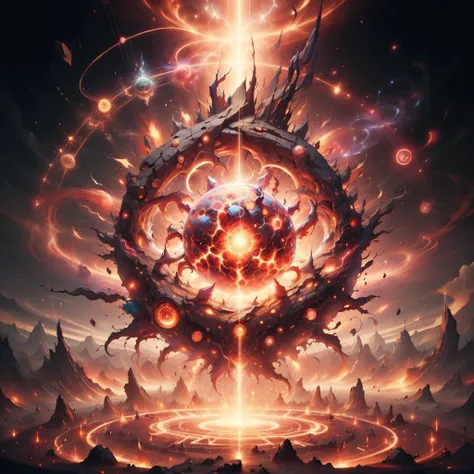 <lora:ExplosionMagic-20:0.7>, explosionmagic , smoke, glowing aura , excessive energy,
destruction , (earth fissure spell:1.4), grounds , magic circles , beam from the sky