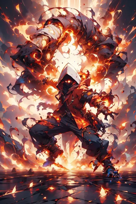 beautiful,linework,thick outlines,strong shadows,(masterpiece, best quality),1girl,yellow hair,very long hair,curly hair,smirk,explosionmagic,excessive energy,smoke,glowing aura,a magician in an orange opened hoodie casting a fireball,<lora:ExplosionMagic:1>,<lora:WizardiQue:0.8>,