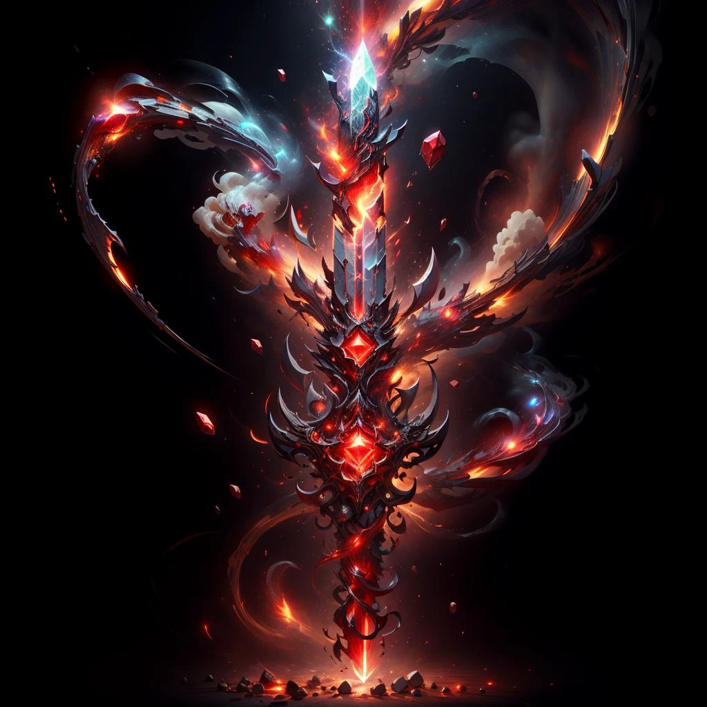 <lora:ExplosionMagic-20:0.8>, explosionmagic , smoke, glowing aura , excessive energy,
red gem sword , intricate,ancient, no humans, <lora:Pecha_Swords_LORA_V1.2:0.5> sword,