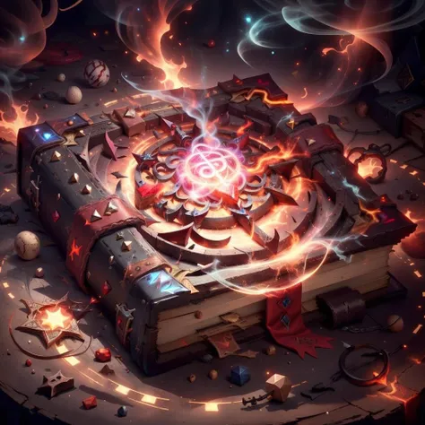 <lora:ExplosionMagic-20:0.6>, explosionmagic , smoke, glowing aura , magic explosion , excessive energy, smoke , magic circle ,
red grimoire, A red book of spells in mystical cover, studded with a rune , gameicon,<lora:GameIconResearch_book3_Lora:0.7>,,
masterpiece,best quality, masterpiece, HD Transparent background, (simple background:1.2), dark background,