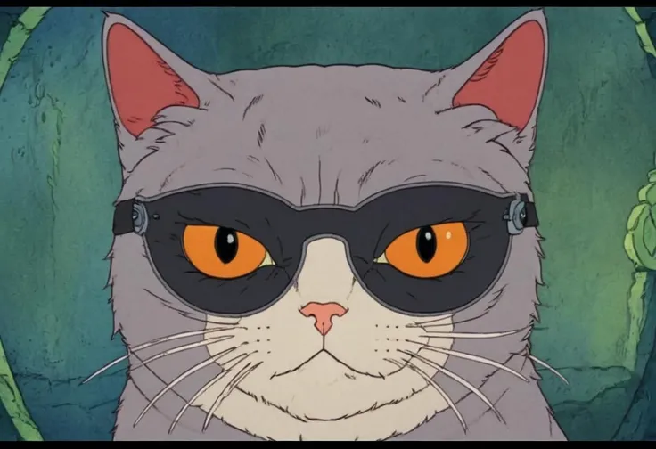 Flat 2D Art, <lora:HeavyMetalStyle-000009:1.2>,heavymetalstyle,of,a cat with four eyes,, simple flat color, 2-dimensional, Flat 2D Art Style