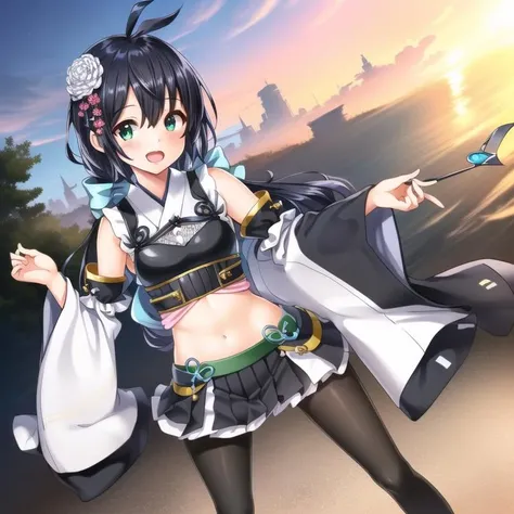 1girl, <lora:indoors_or_outdoors_last:1> ,<lora:Matumoto_v1:0.75>Matumoto,black hair,ahoge,long hair,hair ornament,white shirt,sleeveless, wide sleeves,miniskirt,(novel:1.5), black pantyhose,, <lora:flatBG:-0.45> ,<lora:flat2:-0.45>,(dark light:1.2),(hyper extreme detailed),(masterpeace),(hyper extreme),(photorealistic),game cg,llustration,novel illustration,beautiful lighting,light from the front,