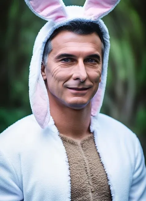portrait of sks man (macri:1), dressed with detailed ((bunny costume)), (outdoors:1.2), natural lighting, 4k, 8k, 8k realistic, sharp focus, intricate, high resolution, , <lora:macri:1> <lyco:locon_perfecteyes_v1_from_v1_64_32:0.85>