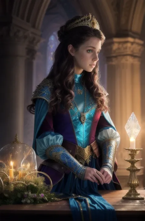 wizard, 1girl ,1980s, beauty face, armor gold, skirt red, ((realism)), extremely high quality RAW photograph, ultra detailed photograph, sharp focus, high resolution, (detailed skin:1,3),high quality, film grain, Fujifilm XT3,Highly Detailed, , (Cinematic Photo:1.3) of (Realistic:1.3),(Disgusting:1.3) Photorealism, (Magical Photo:1.3) of (Realistic:1.3), Crystalcore, Bejeweled, ethereal, hyperdetailed fantasy character, Dreamlike, Ethereal Fantasy, Realistic, Fiction, Full-HD, HD, 8K, Soft Lighting, Beautiful Lighting,Highly Detailed,Highly Detailed,(Photorealism:1.3),(80s Art:1.3),(Baroque Art:1.3),naturalism,land Art,regionalism,shutterstock contest winner,trending on unsplash,featured on Flickr