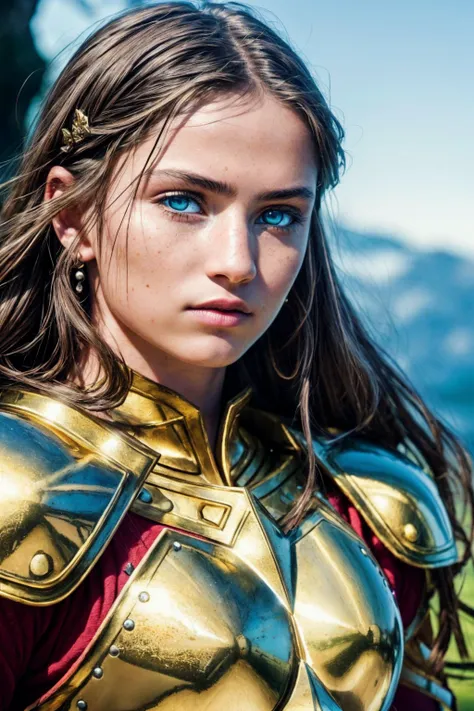 warrior girl, ((realism)), armor gold, extremely high quality RAW photograph, ultra detailed photograph, sharp focus, high resolution, (detailed skin:1,3),high quality, film grain, Fujifilm XT3,Highly Detailed, movie, (Cinematic Photo:1.3) of (Realistic:1.3),Photorealism, (Magical Photo:1.3) of (Realistic:1.3), Crystalcore, Bejeweled, ethereal, hyperdetailed fantasy character,