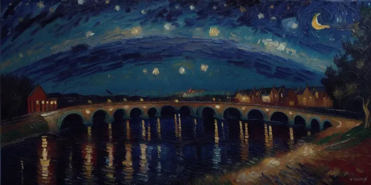 (award-winning oil painting:1.3), (8k, oil painting, best quality:1.3), (realistic, oil-painting:1.1), A mysterious and divine scene of Celestial bridge, spanning worlds, divine light, inspiring vistas, otherworldly, awe-inspiring, Portait of a (outdoors landscape:1.5), <lora:detailmaker:0.35> <lora:add_detail:0.75> <lora:LowRA_v2:0.6> <lora:to8contrast-1-5:0.4>, <lora:epi_noiseoffset2:0.8>, <lora:van Gogh:0.3> van Gogh style