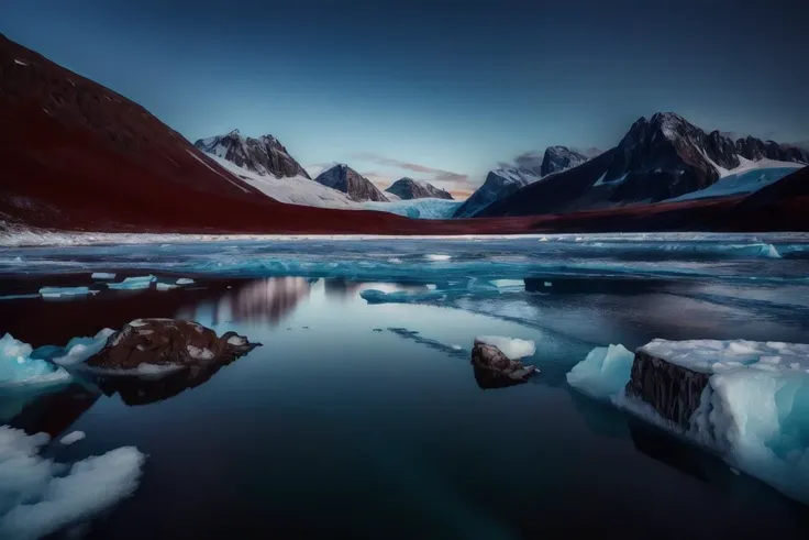 world press photo winner, (award-winning photography:1.3), (very sharp photo:1.1), (8k, RAW photo, best quality:1.3), (realistic, photo-realistic:1.1), Glacial lagoon, floating icebergs, reflective water, cold, pristine, otherworldly,  Portait of a (outdoors landscape:1.5), analog style (film grain:1.3), (realistic eyes), (warm hue, warm tone:1.2), close up, cinematic light, sidelighting, ultra high res, best shadow, RAW, <lora:detailmaker:0.35> <lora:add_detail:0.75> <lora:LowRA_v2:0.6> <lora:to8contrast-1-5:0.4>, <lora:epi_noiseoffset2:0.8>,