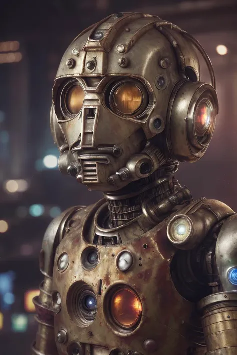 High exposure of a Rusty Cyberman, Air traffic controller, Yume Kawaii, cinematic lighting, depth of field, bokeh, realism, photorealistic, hyperrealism, professional photography, uhd, dslr, hdr, ambient occlusion, iris and pupil rendering, advanced color grading