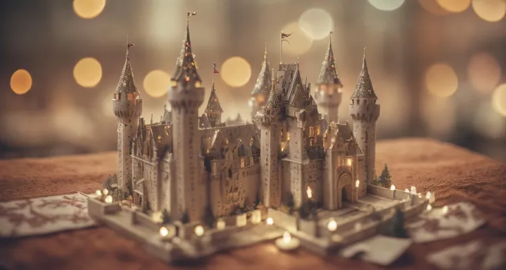 papercraft castle, cinematic lighting, depth of field, bokeh, realism, photorealistic, hyperrealism, professional photography, uhd, dslr, hdr, ambient occlusion, advanced color grading