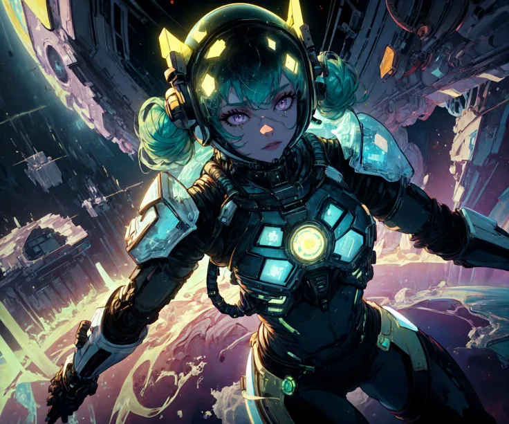 <lora:add_detail:0.25>, (1girl, solo, adult female, mature female), <lora:detailed_eyes:1>, <lora:concept_goodHands:1>, aqua hair, bun haircut, purple eyes, 
<lora:style_uraniumTech_(uraniumtech--radiation--scifi--nuclear--transparent):0.9>, uraniumtech, transparent armor, see-through armor, sleek armor, uraniumtech headgear, scifi, [uraniumtech spacesuit, space helmet], see-through helmet, 
<lora:concept_costume_spacesuit_v10:0.7>, floating, low gravity, space background, full body