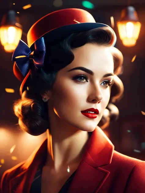 professional Electro Swing Retro portrait of a beautiful woman, best on artstation, cgsociety, deviantart, Behance, pixiv, global dynamic lighting, cinematic, perfect, masterpiece.